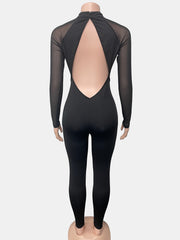 Backless Deep V Neck Solid Color Jumpsuit GQNF Y00354QC
