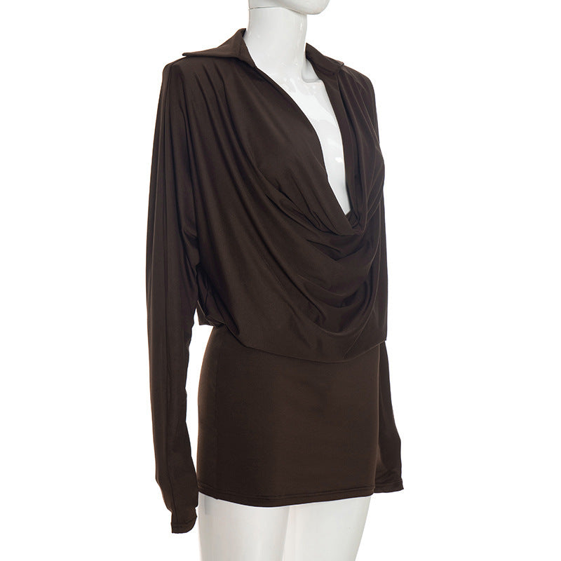 Casual Long Sleeve Ruched Mini Dress GSZM C26DS337