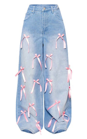 Bow Tie High Waisted Wide Leg Jeans GSMF ZC12874