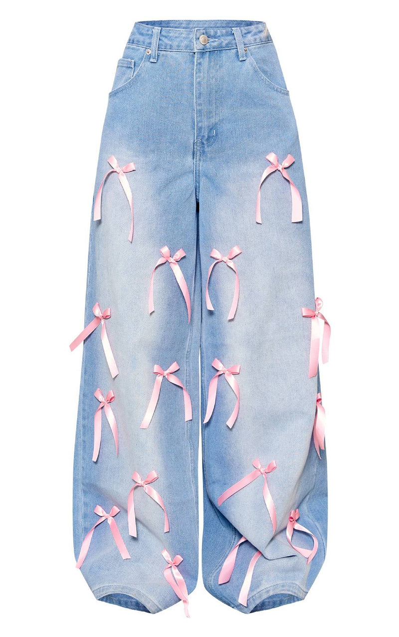 Bow Tie High Waisted Wide Leg Jeans GSMF ZC12874