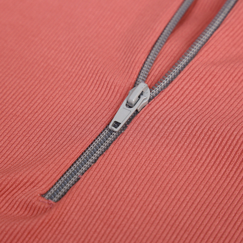 Solid Long Sleeve Zipper Crop Top JZHF 8007