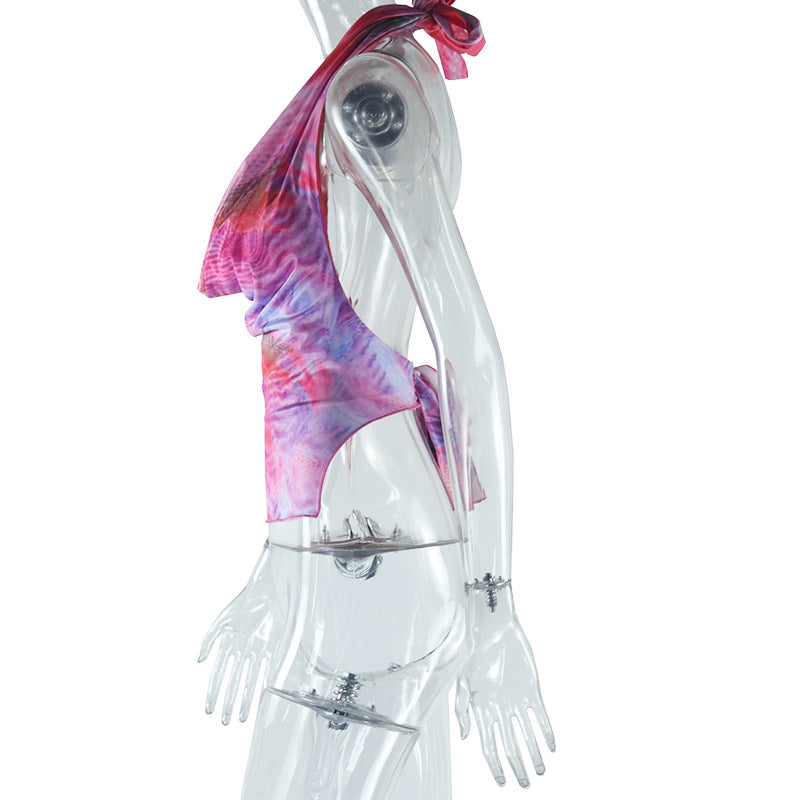 Print Tie Up Backless T Shirts GJYO 012835