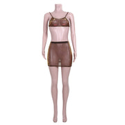 Mesh See Through Sling Top And Skirts Two Piece Set JZHF 8030