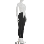 Color Block Deep V Neck Tie Up Jumpsuit GDSF J26JP099