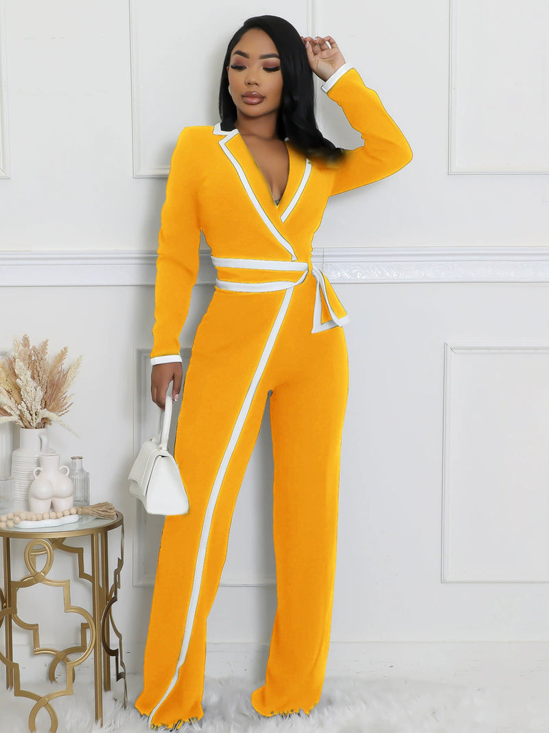 Color Block Tie Up Long Sleeve Jumpsuit SFY 2794