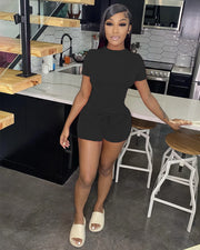 Solid T Shirt And Shorts Two Piece Sets WSM 5304