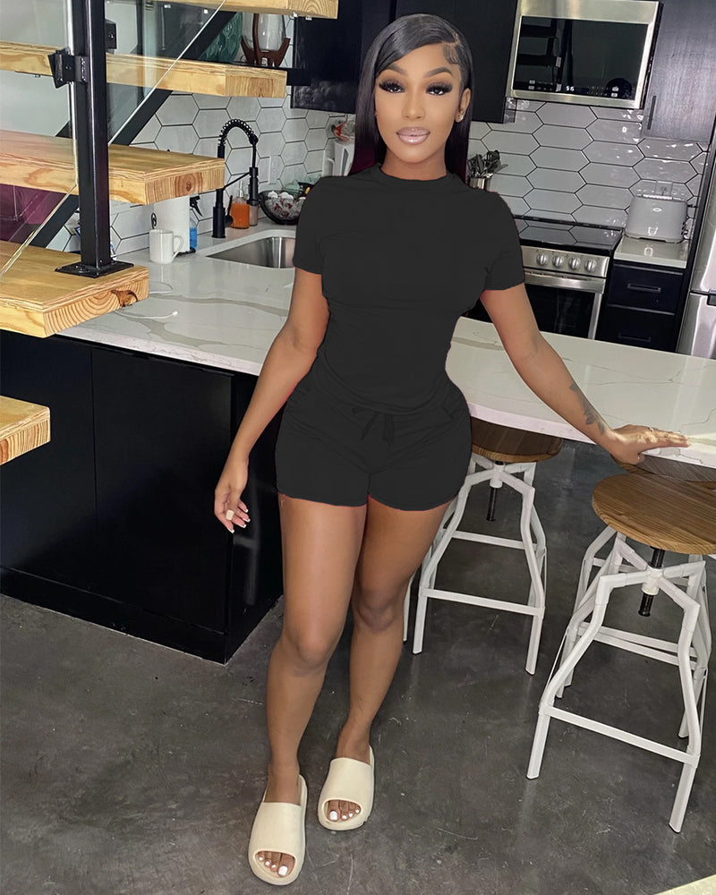 Solid T Shirt And Shorts Two Piece Sets WSM 5304