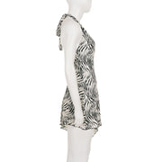Deep V Neck Backless Print Mini Dress GPKJ MR49313