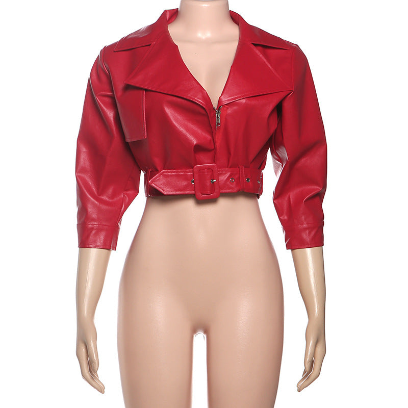 Solid Color Lapel Tie Up Short Coats GZJQ K25C84803