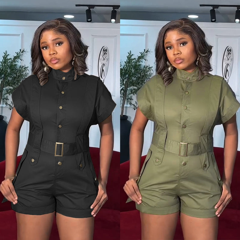 Plus Size Loose Sleeveless Solid Romper NY 3631