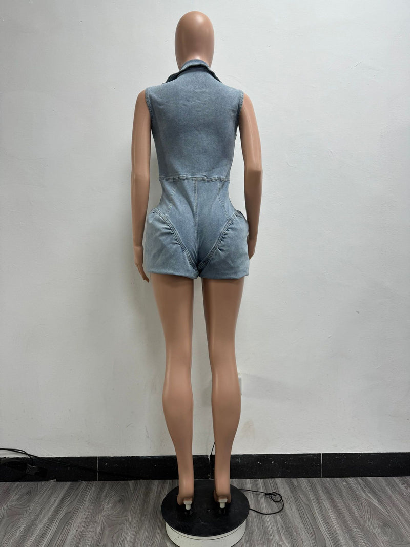 Sexy Zipper Sleeveless Denim Romper YMEF 53065