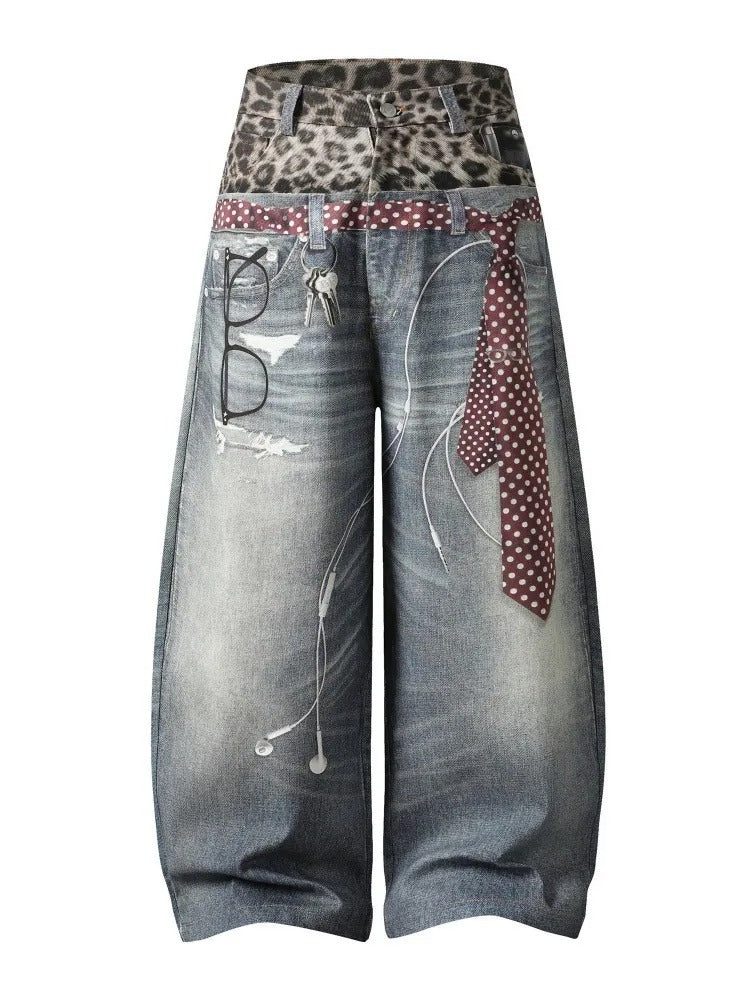 Leopard Print Patchwork Straight Jeans GYLN 4954