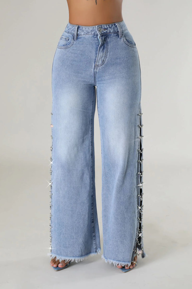Split Metal Chain Diamond Straight Jeans LSD 2522