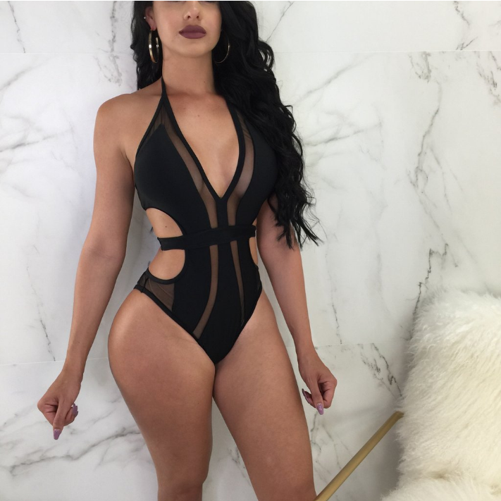 Hollow Out Deep V Bodysuits Swimsuits OD 8128