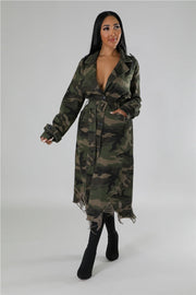 Camouflage Print Holes Long Trench Coat SH 391323