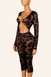 Leopard Print Hollow Out Seventh Jumpsuit YWXS K26L2544