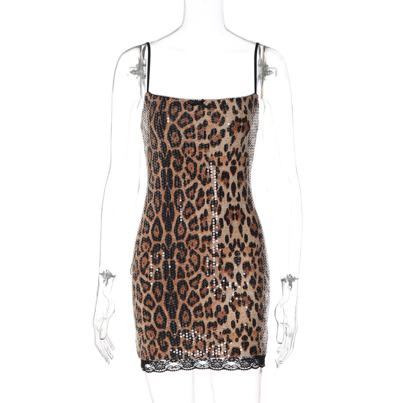 Leopard Print Sequin Mini Dress LJSF D6521732X