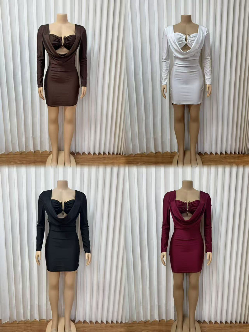 Long Sleeve Solid Color Mini Dress GMYU 11463