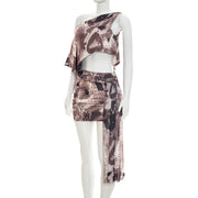 Slash Shoulder Print Mini Dress GSZM Q26DS083