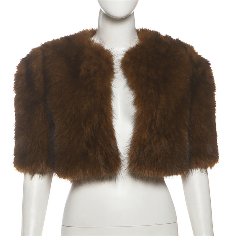 Solid Color Half Sleeve Plush Coat XEF K25C84113