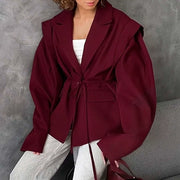 Plus Size Tie Up Loose V Neck Coats GHHE 29782