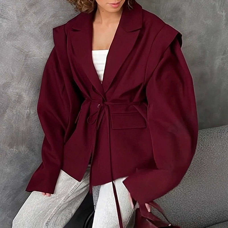 Plus Size Tie Up Loose V Neck Coats GHHE 29782