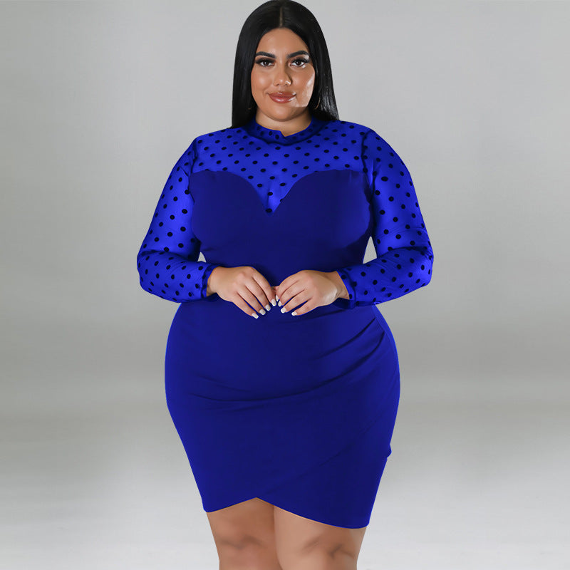 Plus Size Mesh Patchwork Bodycon Dress GDAM 1032