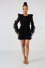 Long Sleeve Ruffles Bodycon Lace Dress LX 3081