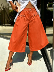 Solid Color Ruched Loose Trousers SH 391585
