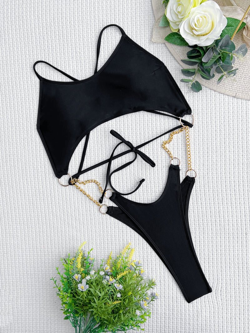 Sexy Chain Backless One Piece Swimsuit CASF 6504