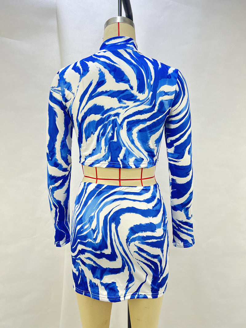 Zebra Printed Crop Top Wrap Skirt Set GPBY 14578
