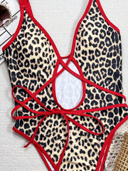 Sexy Leopard Print Bandage One Piece Swimsuit CSYZ G136V
