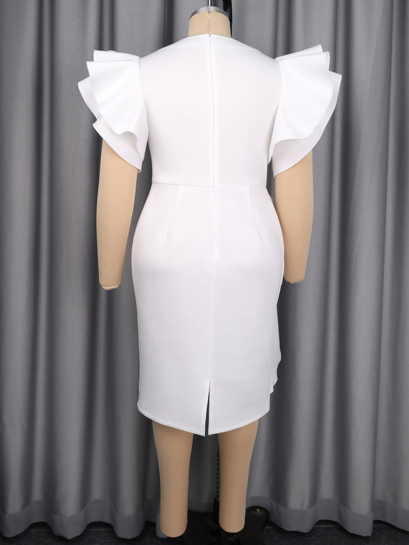 Plus Size Solid Color Ruffles Midi Dress GKEN ADR051043