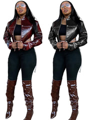 Long Sleeve Leather Short Coats YMEF 57075
