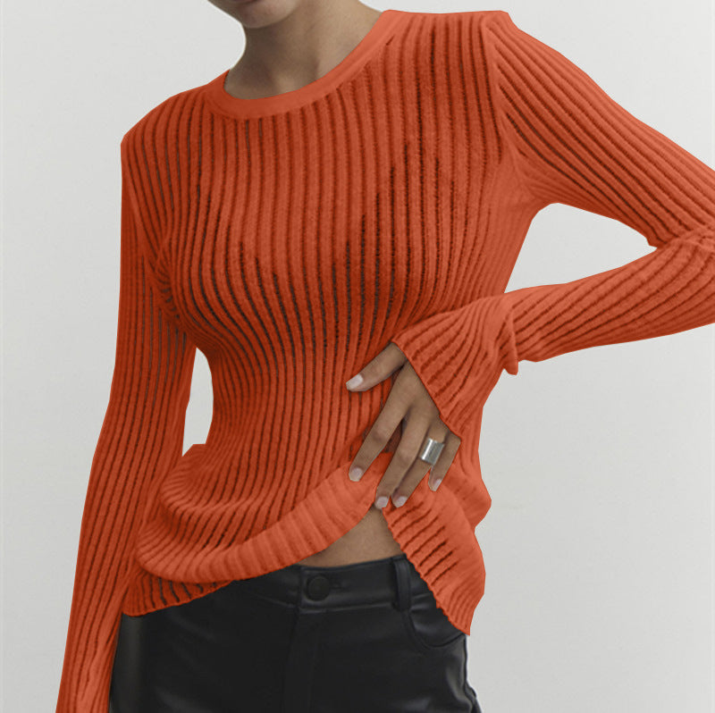 Long Sleeve Round Neck Thin Knit Top GBLH 9853