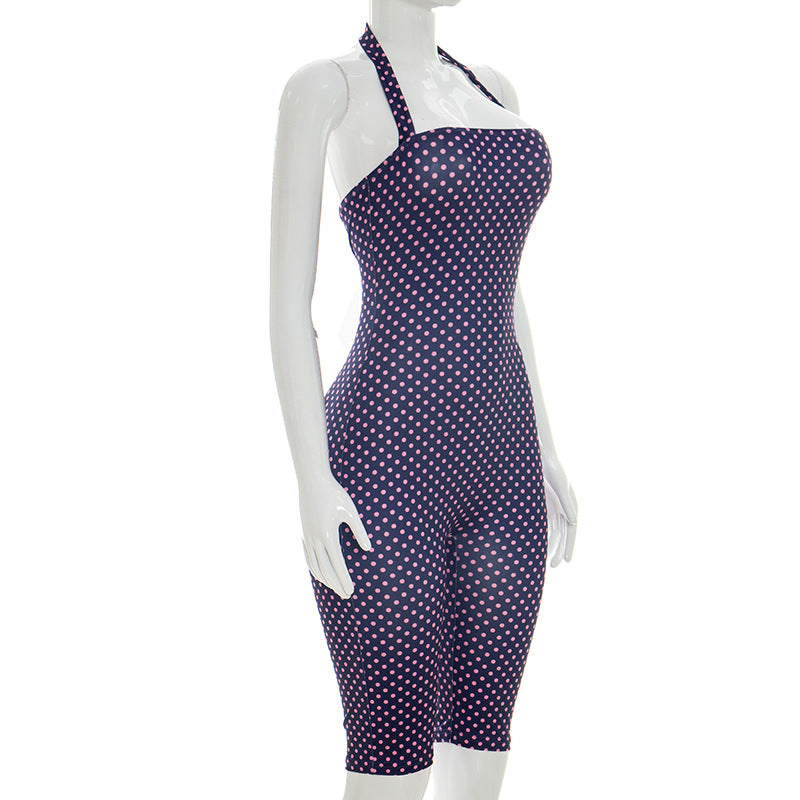 Polka Dots Print Halterneck Seventh Jumpsuit MXBF J26JP132