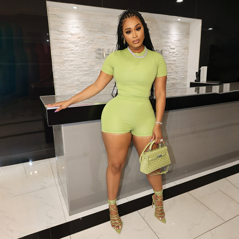 Casual Solid Sport Short Sleeve Shorts Two Piece Set SFY 2305
