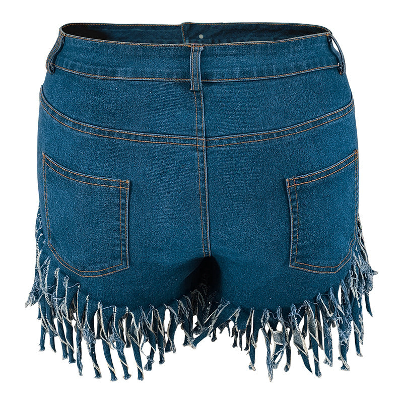 Plus Size Denim Tassel Shorts GDAM 8012