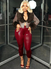 Furrzy Neck V neck Leather Jackets CH 25063
