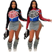 Printed Stand up Collar Short Zipper Jacket YNSF 2666