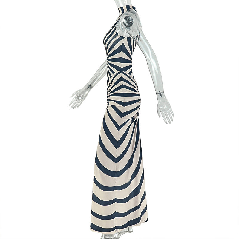 Stripe Print Sleeveless Backless Maxi Dress GJYO JD305667