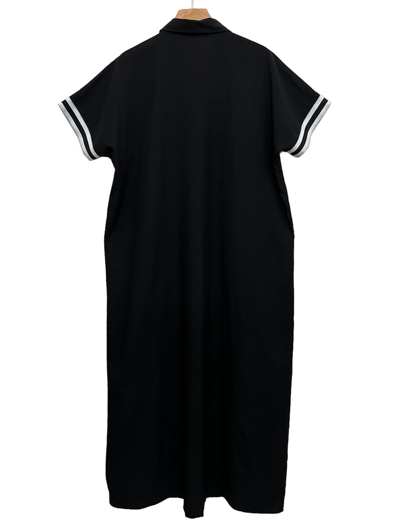 Plus Size Lapel Single Breasted Button Long Dress QMZF 2181