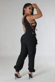 Plus Size Sleeveless V Neck Bandage Jumpsuit GHXF HX0417