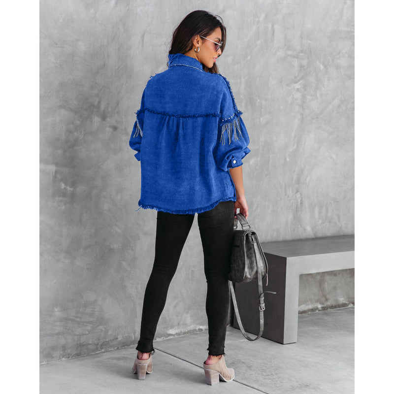 Chain Studded Street Fashion Single Breasted Denim Jacket GYAN 641