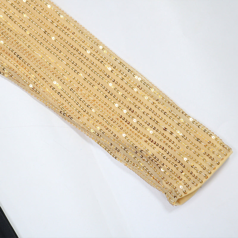 Contrast Color Long Sleeve Sequin Maxi Dress CYA 902515