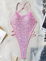 Sexy Sequin Backless One Piece Swimsuit Skirts Suit CASF 6777