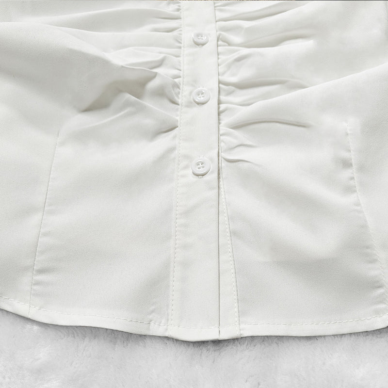 Solid Color Ruched Single Breasted Shirt GPBY SH827