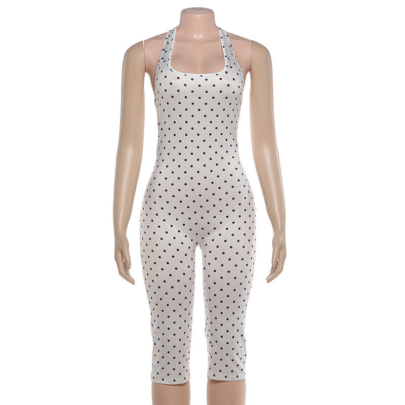 Polka Dots Print Backless Romper GYME K6Q08075A