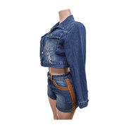 Embroidery Long Sleeve Denim Coat MEM 88663