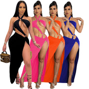 Sexy Solid Color Bikinis Long Skirt Swimsuit Set GCNF 0103